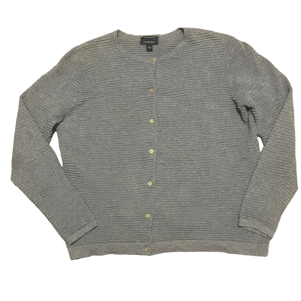 Lands’ End Supima cotton gray ribbed cardigan sweater